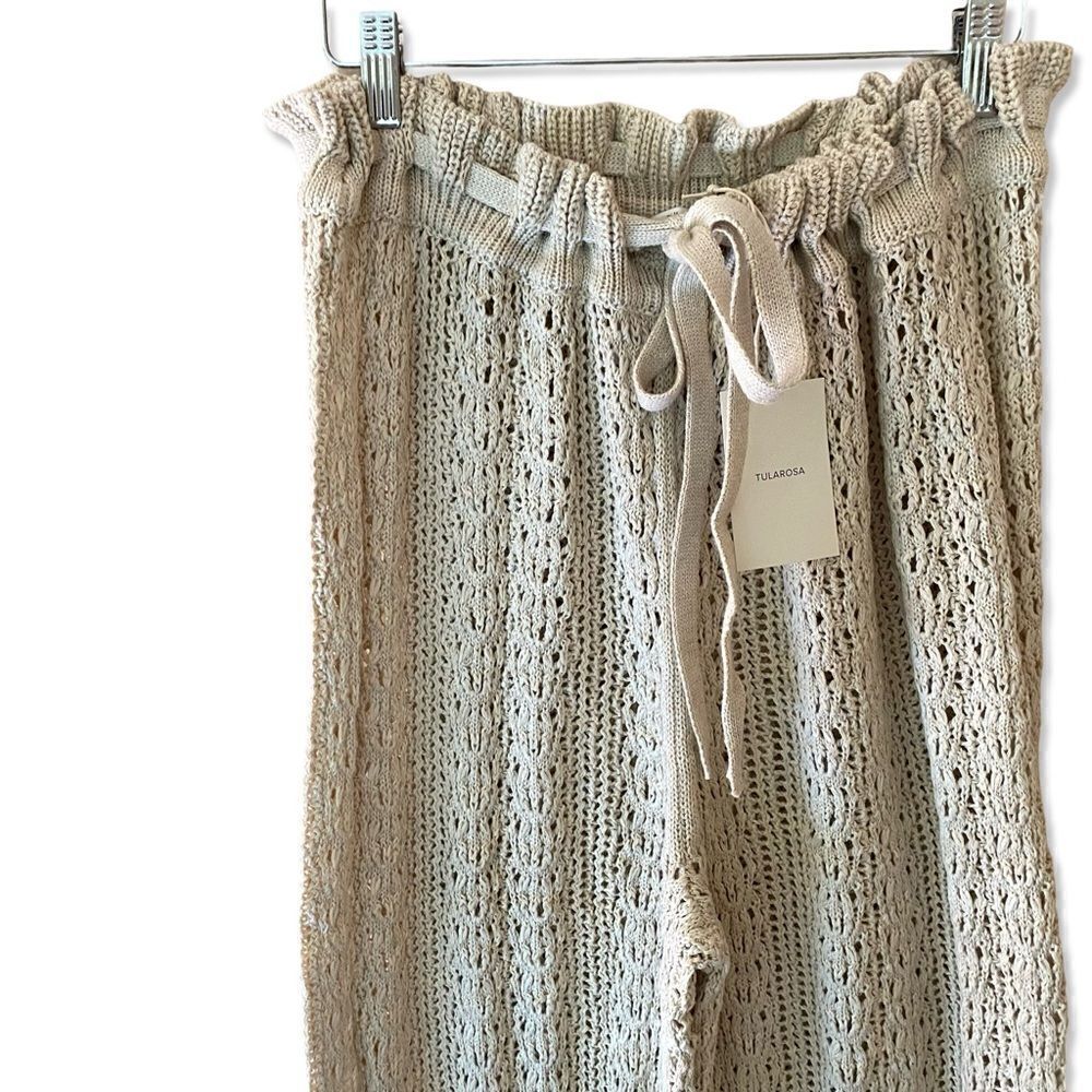 Tularosa Raimonda pants beige crochet knit wide leg bell bottoms flares NWT Sz S - Picture 12 of 13